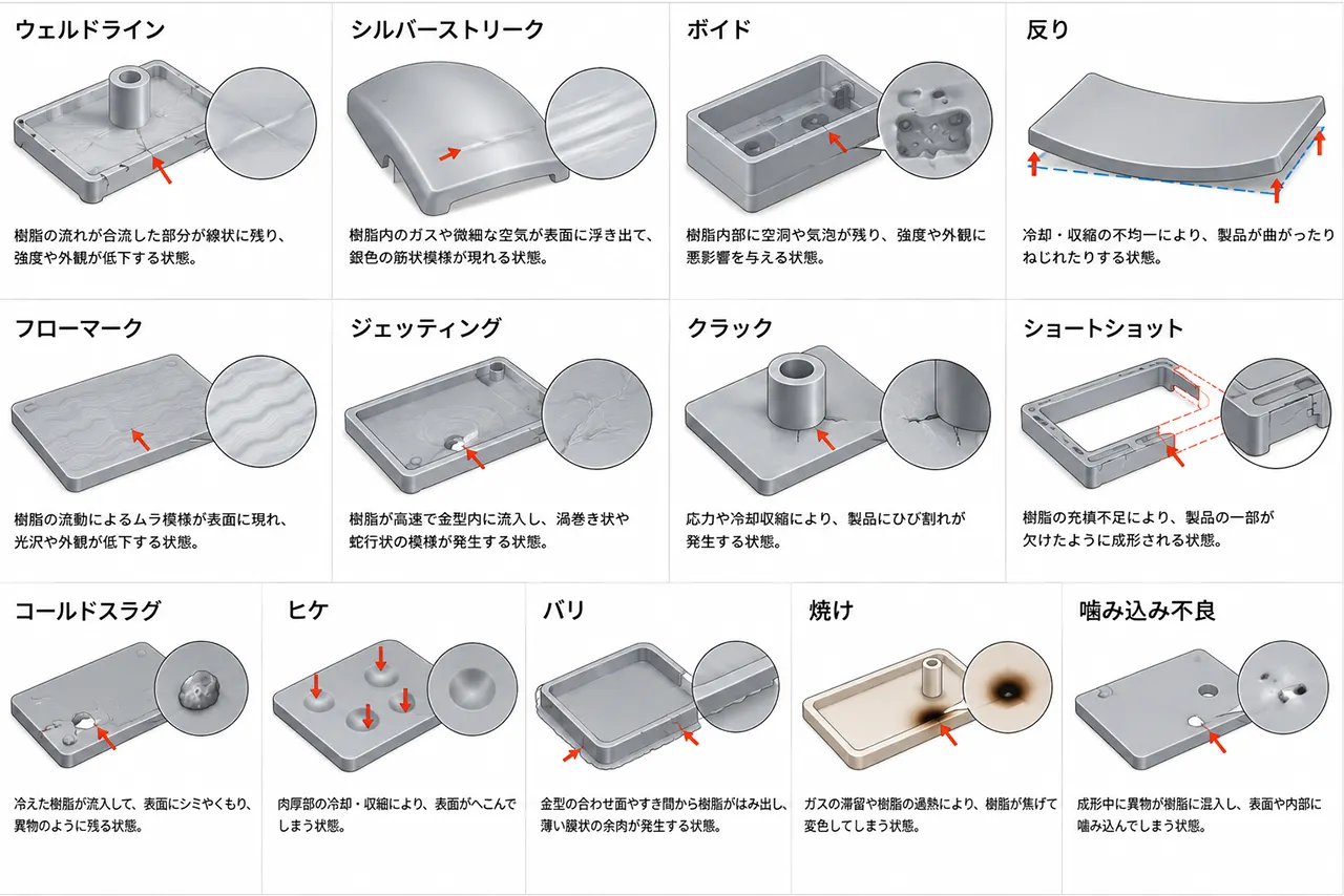 射出成形で見られる基礎的不良